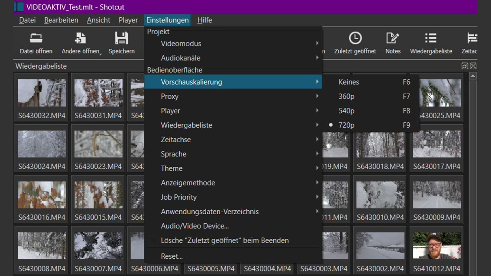 Shotcut vorschauqualität web