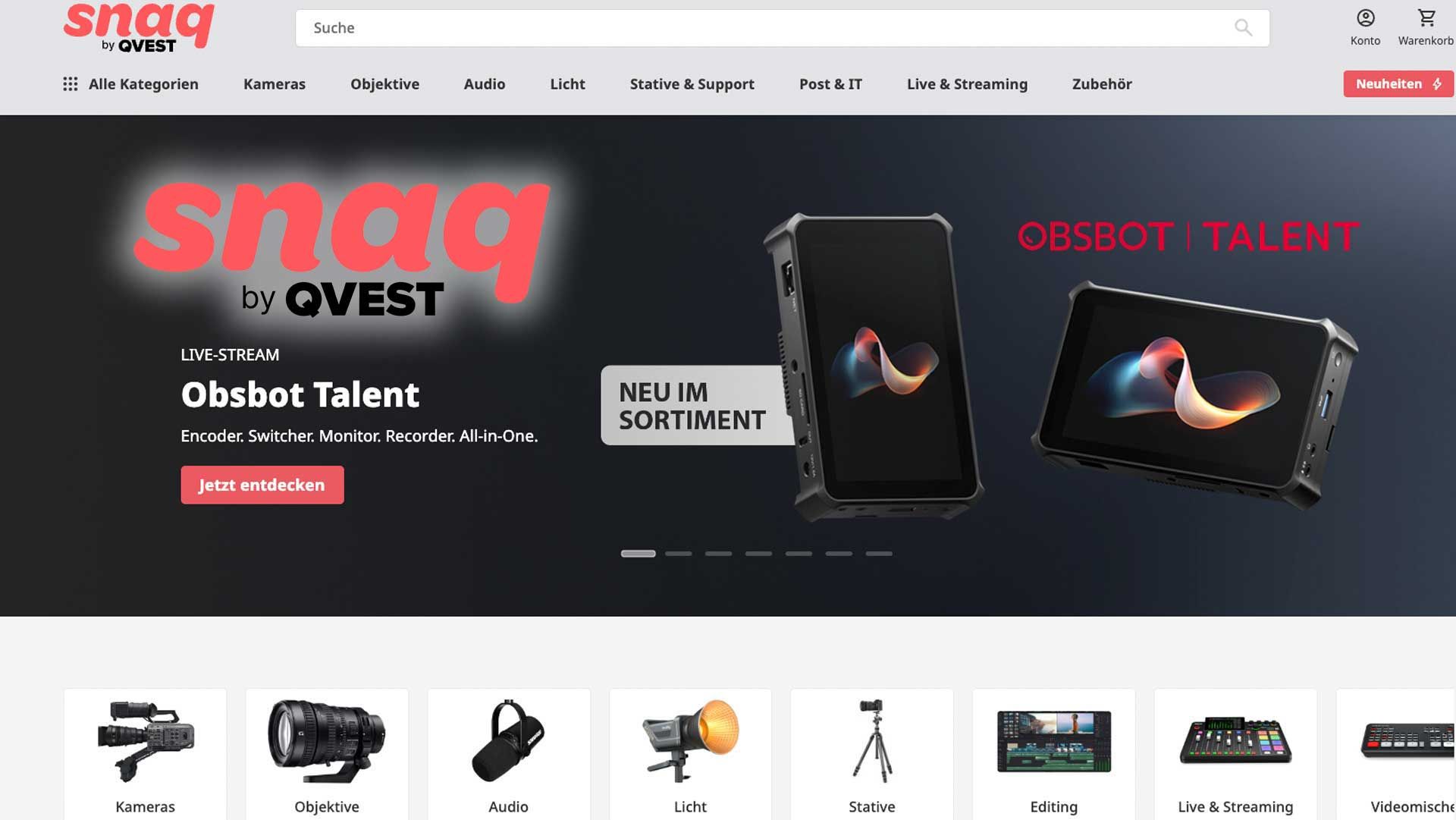 Qvest starten snaq: Onlineshop fu00fcr professionelle Medienschaffende