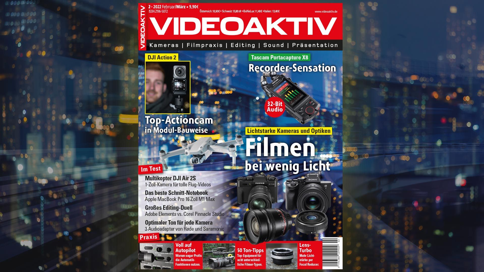 VIDEOAKTIV 2/2022: DJI Action 2, Air 2S und MacBook Pro M1 Max im Test