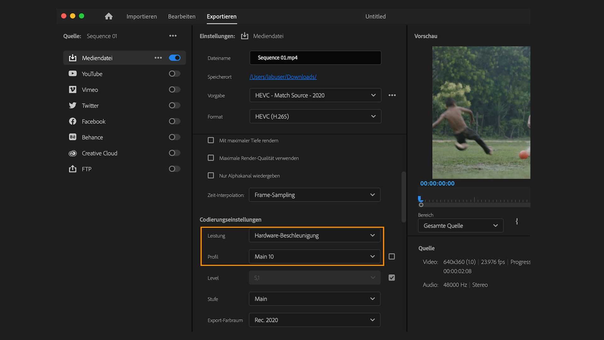 Adobe Premiere Pro 22.4: Mai-Update bringt schnelleren 4:2:2-HEVC-10-Bit-Export fu00fcr alle