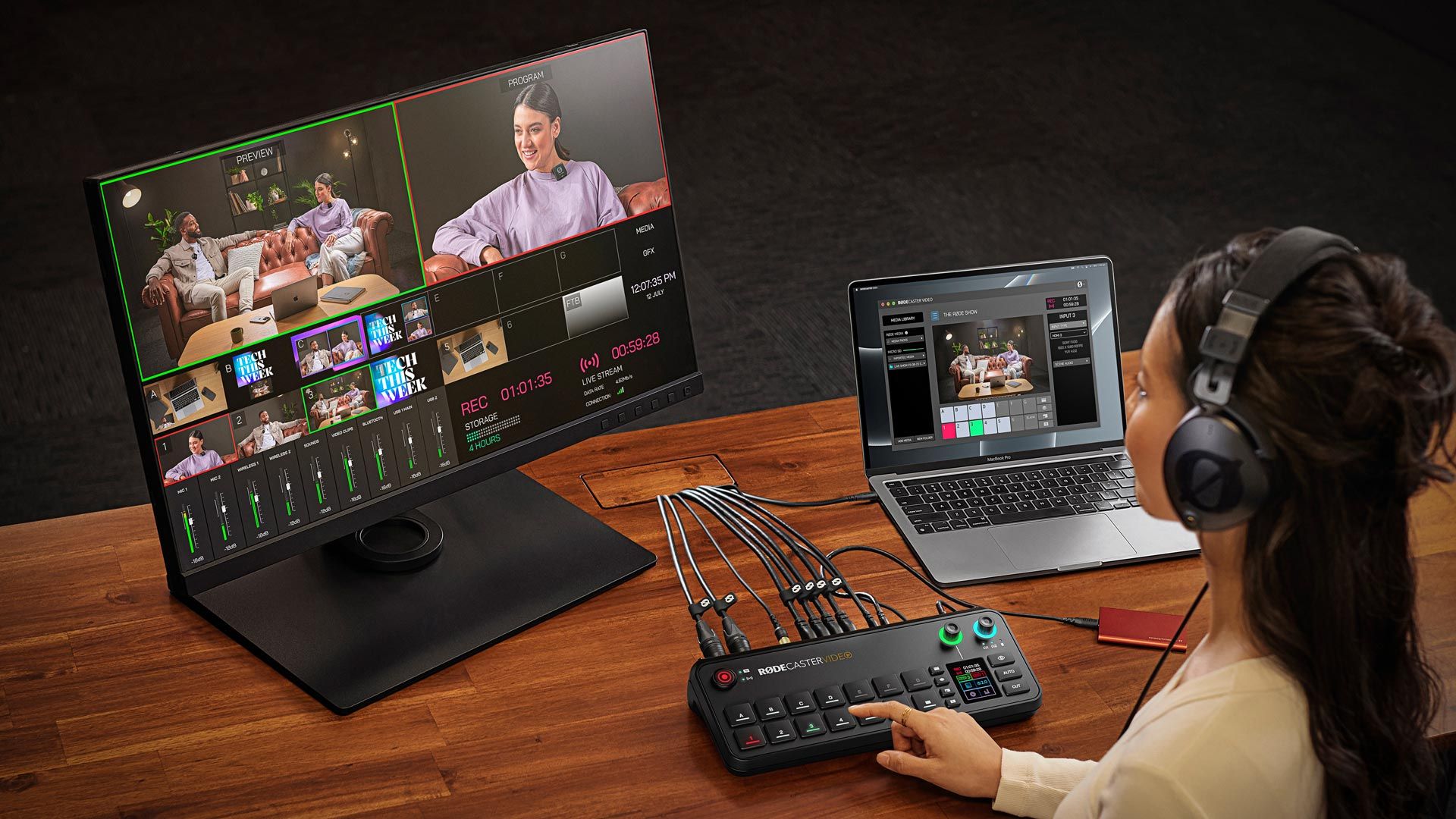 Ru00d8DECaster Video: Audio-Video-Mischer mit integrierten Funkempfu00e4nger